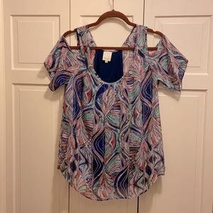 Ella Moss open-shoulder print shirt